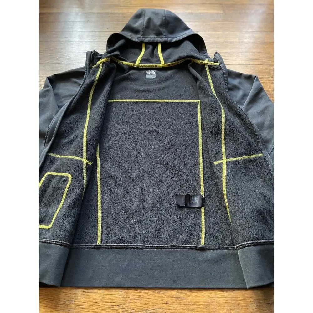 The NORTH FACE Gray/Yellow Full Zip Hooded Fleece Lined Sweatshirt sz M